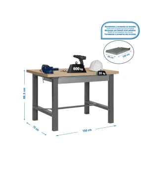 Etabli SIMONWORK BT6L MDF 1BOX 1500x750 GRIS/BOIS - 865x1500x750 600Kg - SIMONRACK
