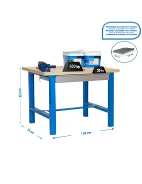Etabli SIMONWORK BT6L MDF 1BOX 1800x750 BLEU/BOIS - 865x1800x750 600Kg - SIMONRACK