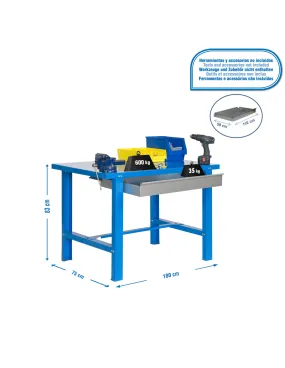 Etabli SIMONWORK BT6L METAL 1BOX 1800x735 BLEU - 830x1800x730 600Kg - SIMONRACK