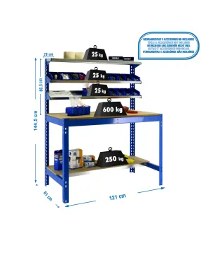 Etagère basse banc de travail SIMONWORK BT1 1200 BLEU/BOIS - 1445x1210x610 600Kg - SIMONRACK