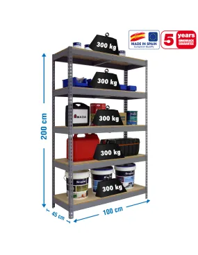 Etagère charge lourde BRICOFORTE 1004-5 CHIPBOARD GRIS/BOIS - 2000x1000x450 300Kg - SIMONRACK