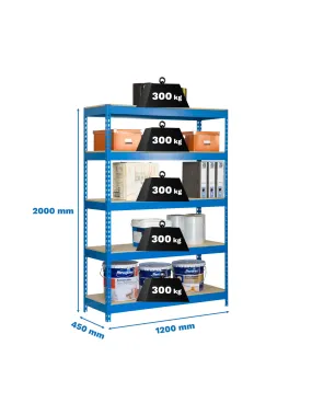 Etagère charge lourde BRICOFORTE 1204-4 CHIPBOARD BLEU/BOIS - 2000x1200x450 300Kg - SIMONRACK