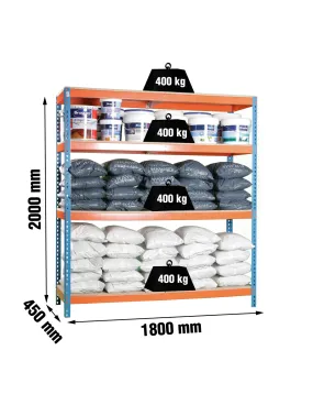 Etagère charge lourde ECOFORTE 1804-4 CHIPBOARD BLEU/ORANGE/BOIS - 2000x1800x450 400Kg - SIMONRACK