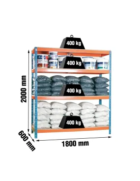 Etagère charge lourde ECOFORTE 1806-4 CHIPBOARD BLEU/ORANGE/BOIS - 2000x1800x600 400Kg - SIMONRACK