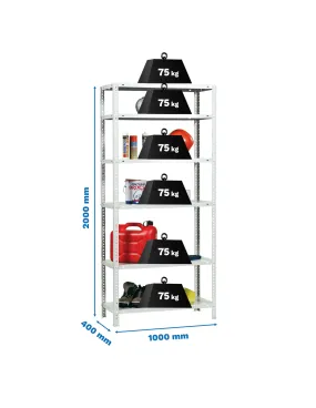 Etagère légère métallique avec vis ADVANTAGE PLUS 6/400 BLANC - 2000x1000x400 75Kg - SIMONRACK
