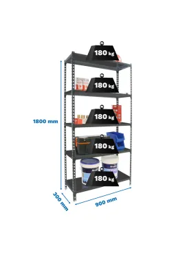 Etagère légère métallique sans vis SIMONCLICK 5/300 ANTRACITE/ANTRACITE - 1800x900x300 180Kg - SIMONRACK