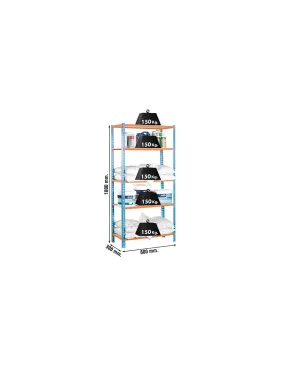 Etagère légère plateau bois sans vis MADERCLICK MINI 5/300 BLEU/ORANGE/BOIS - 1800x800x300 150Kg - SIMONRACK